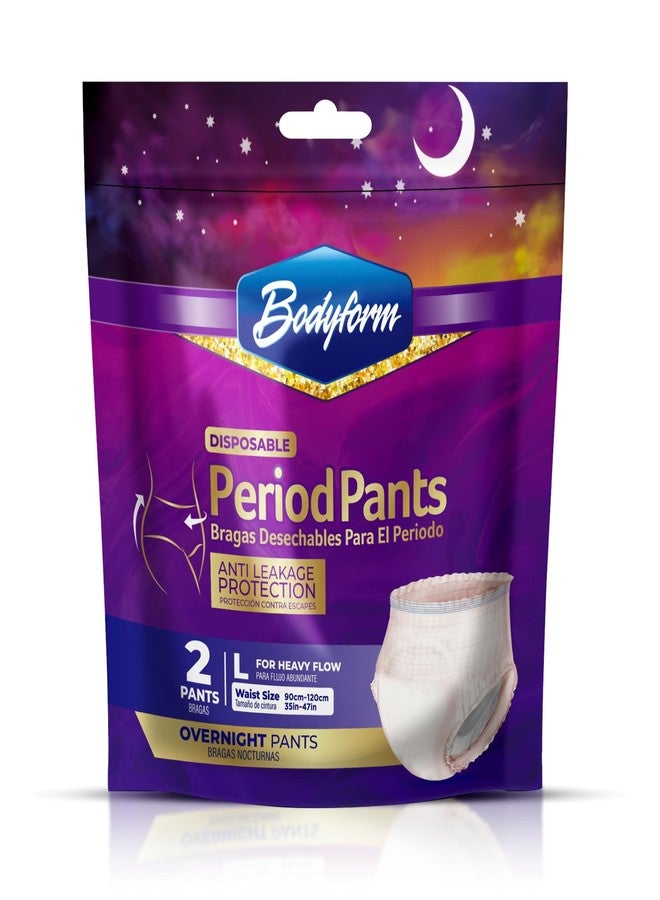 BODYFORM Period Pants - Women's Disposable Overnight Underwear - Heavy Flow Support 2 Period Pants (2 Count - Pack of 1) Large - Image 1